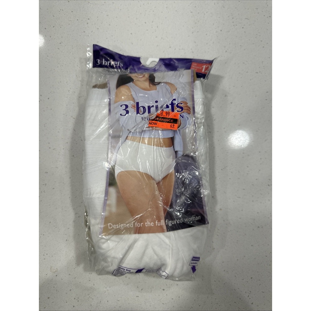 Vtg 2002 Fruit‎ Of The Loom Nylon Briefs Women's Size 12 Package of 3 White NOS